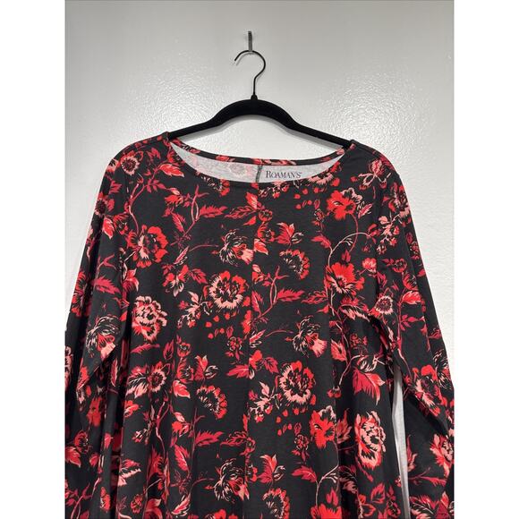 Roamans Size 12 Small Floral Print Tunic Top Handkerchief Hem Shirt Colorful - Picture 2 of 7
